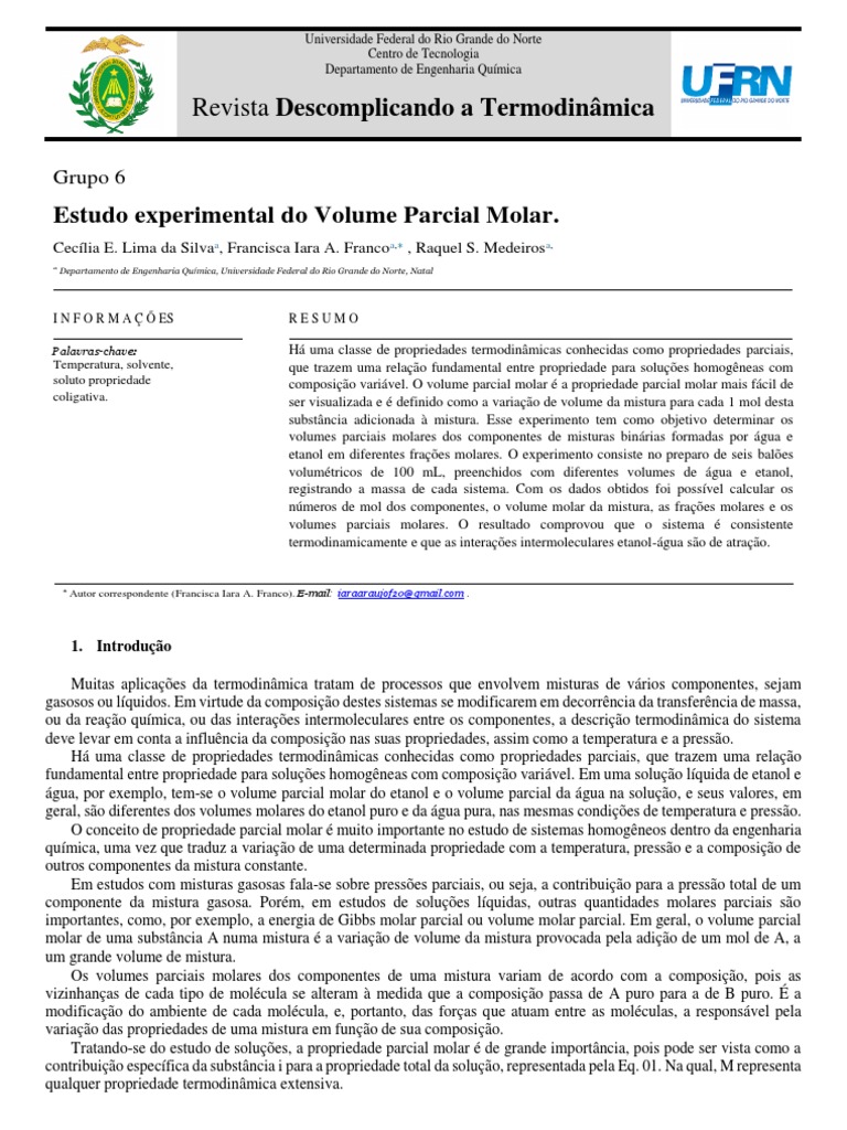 Artigo VPM | PDF | Termodinâmica | Mistura