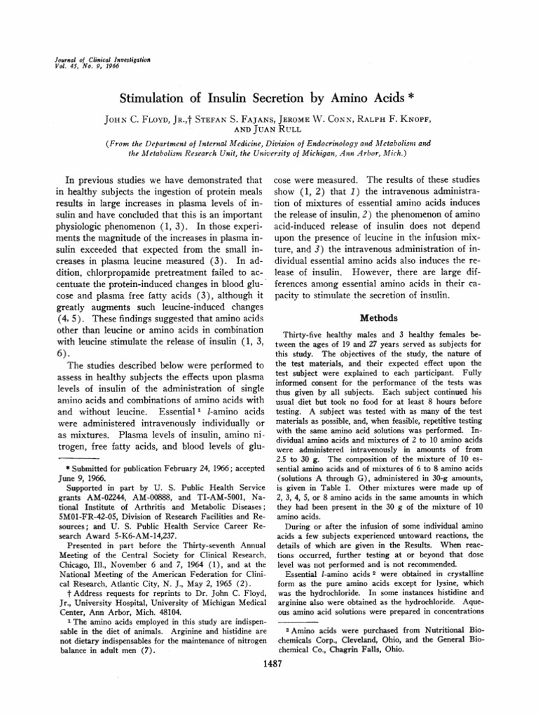 Amino Acid Insulin Levels | PDF | Insulin | Blood Sugar