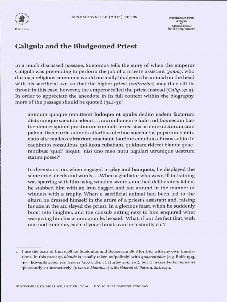 Caligula and The Bludgeoned Priest PDF Suetonius The Twelve Caesars