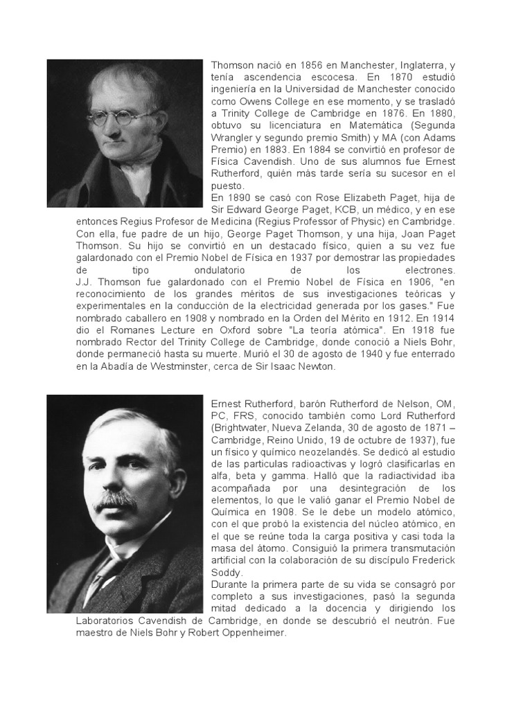 J.J. Thomson y Ernest Rutherford: Pioneros de la Física | PDF ...