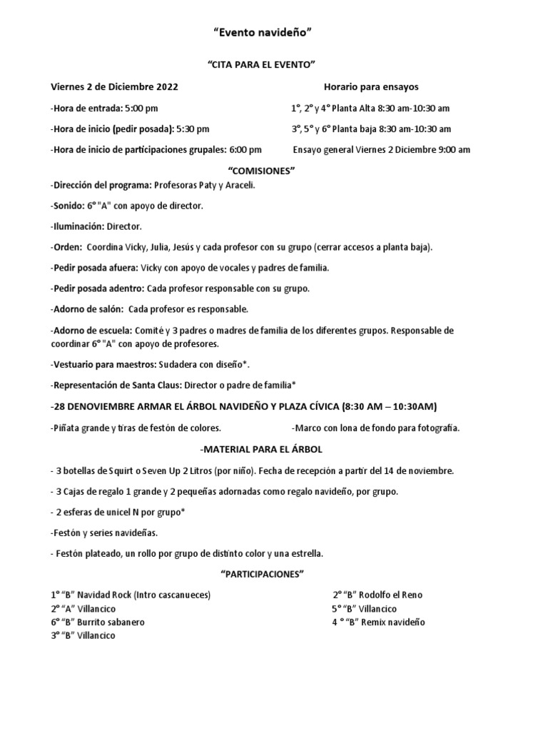 Programa de Evento Navideño Escolar | PDF