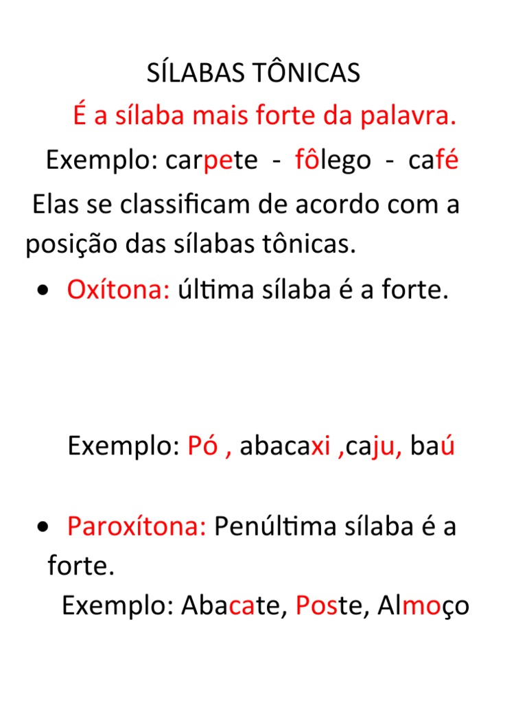SÍLABAS TÔNICAS Portugues | PDF