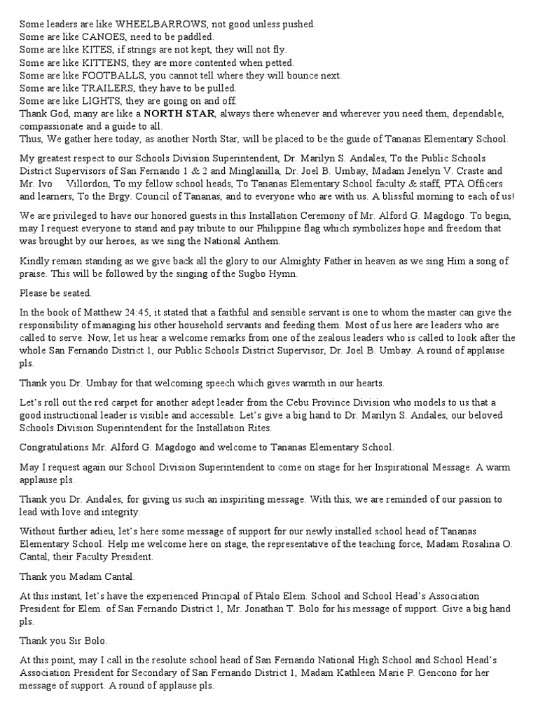 Installation Ceremony-Script | PDF