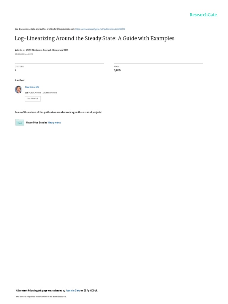LogLinearizing Around The Steady State A Guide Wi PDF Equations