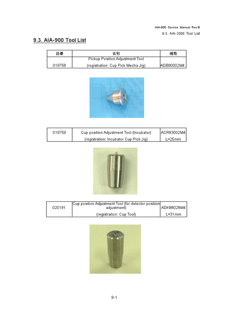 AIA-900/2000 Tool List Guide | PDF