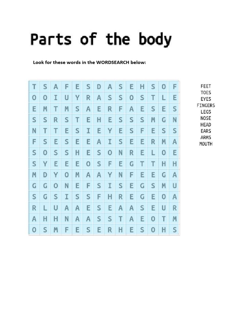 Parts of The Body WORDSEARCH | PDF