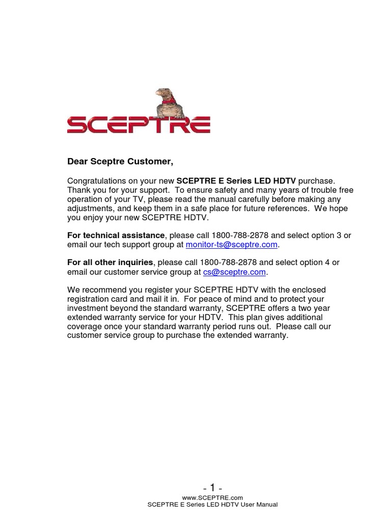 Sceptre TV E243BVFHD User Manual PDF Ac Power Plugs And Sockets
