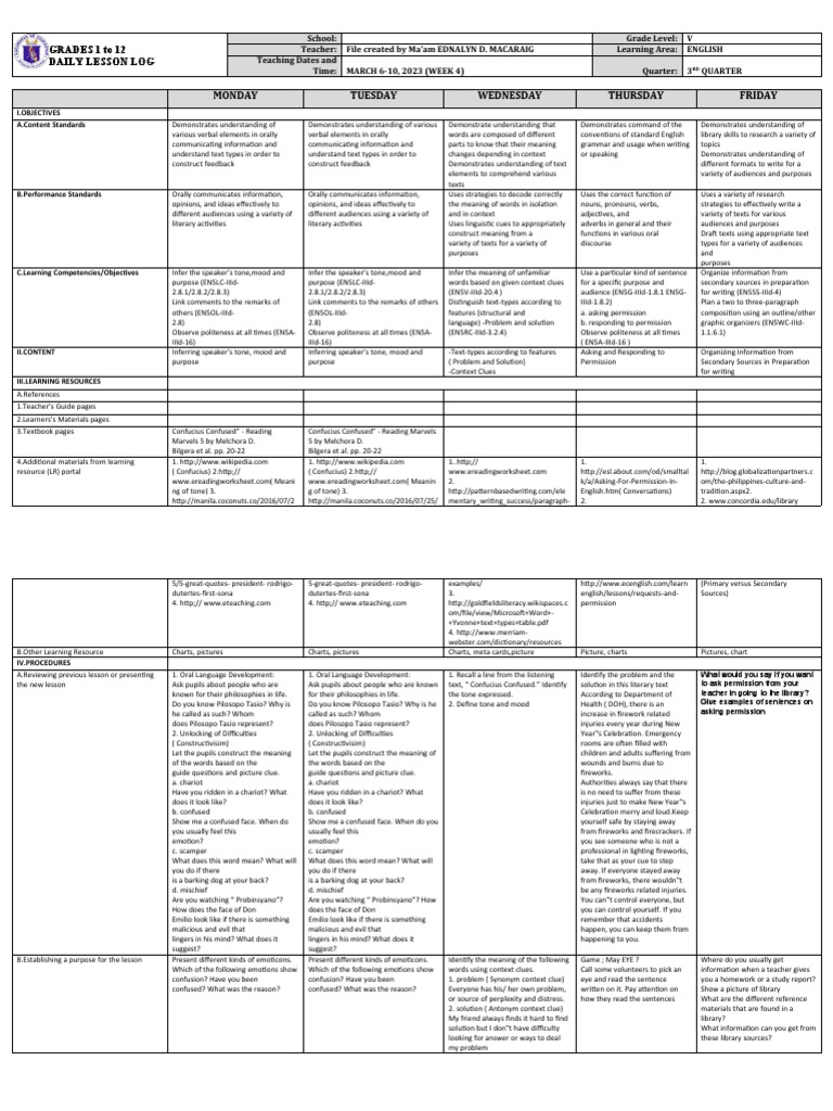 English Lesson Plan for Grade 5 | PDF | Fuels | English Language