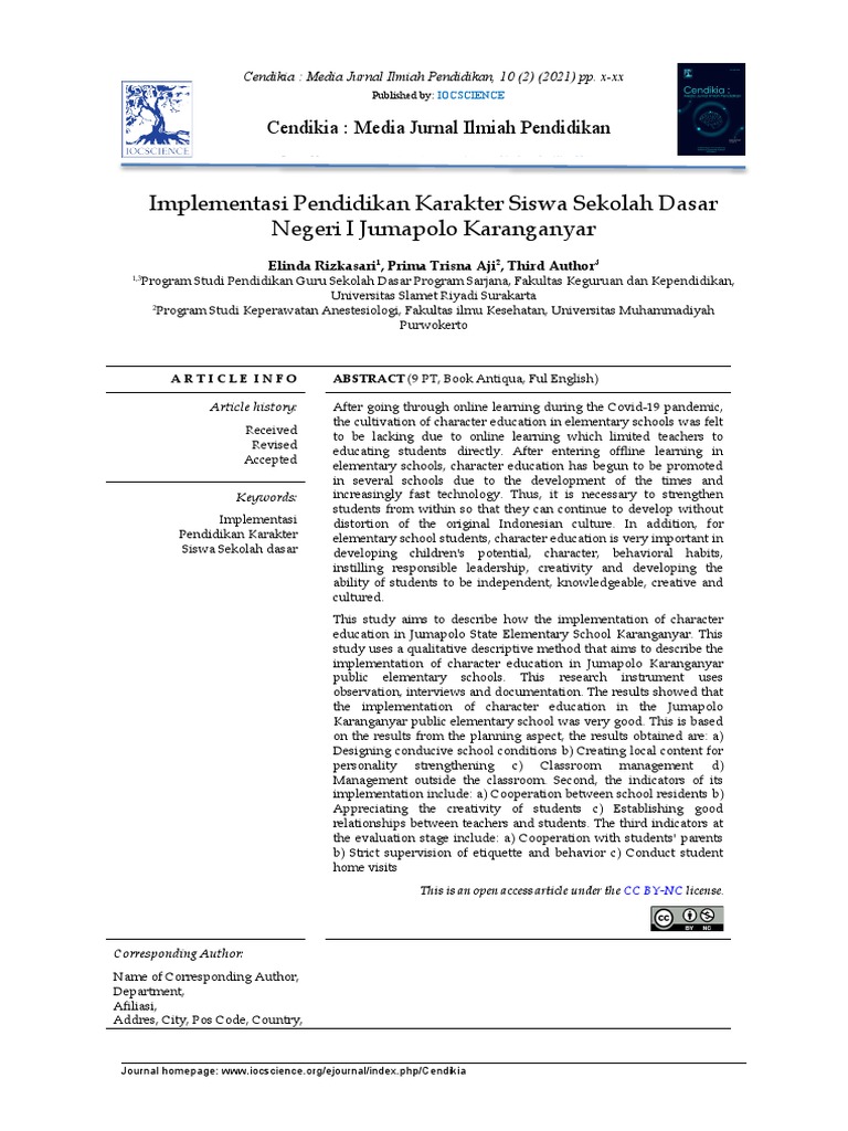 Template Jurnal Pendidikan Karakter | PDF