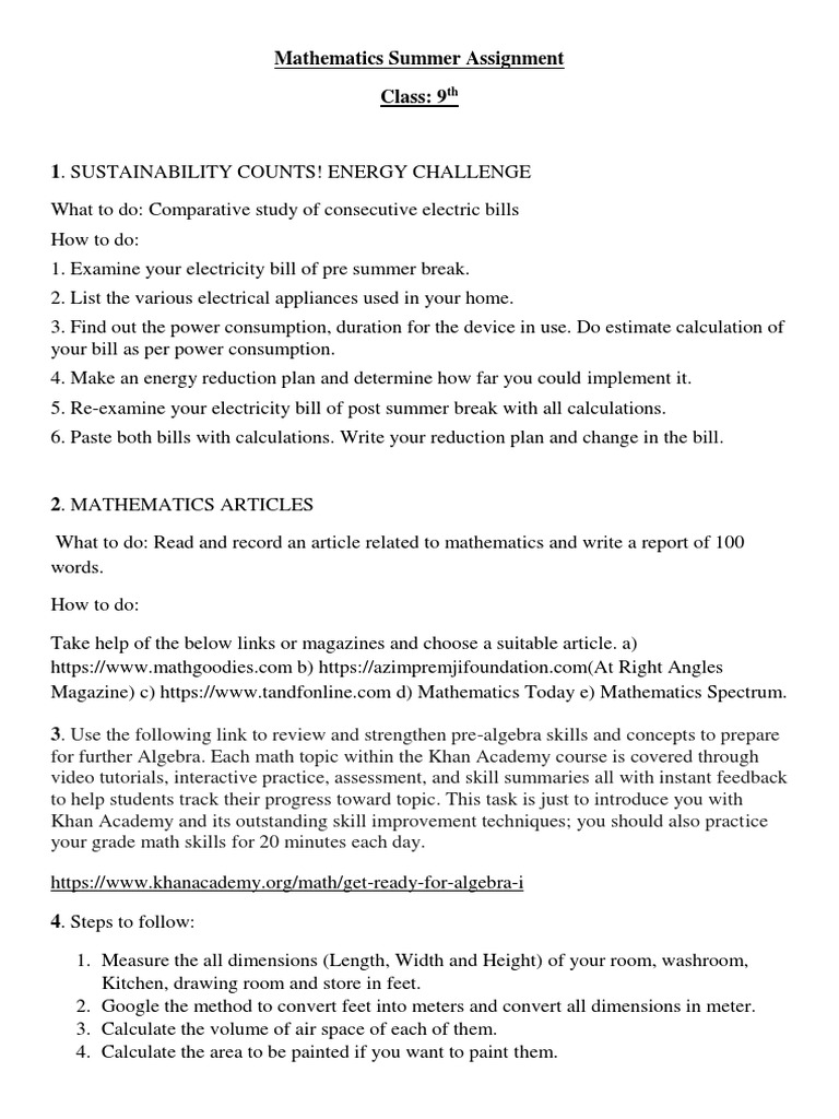 Summer Assignment Maths 9th, O-Levels | PDF | Mathematics | Area