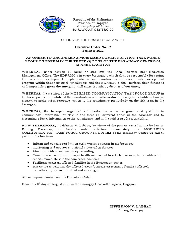 Executive Order 1 s2022 PDF Safety