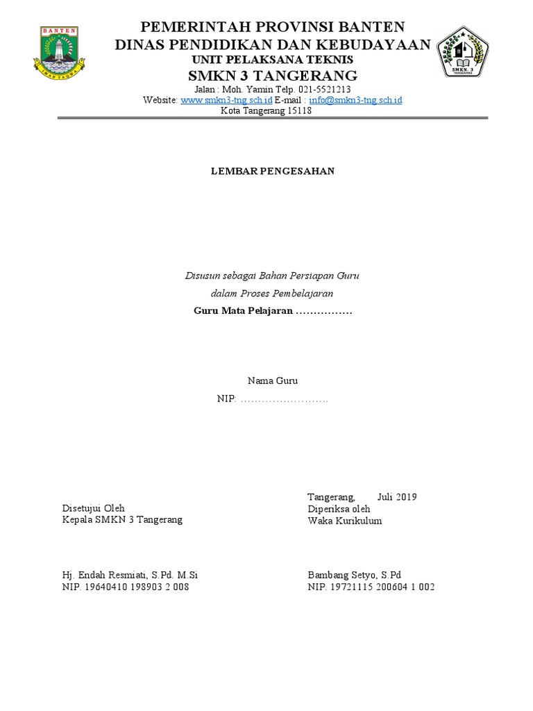 Contoh Lembar Pengesahan RPP | PDF