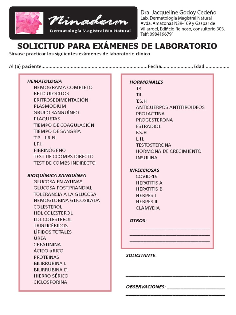 Solicitud de Exámenes de Laboratorio | PDF | Sangre | Biomoléculas