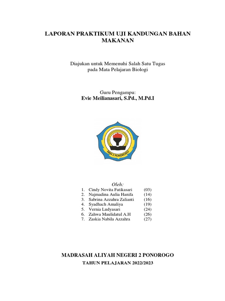 Xi Mipa 2 Biologi Laporan Praktikum Uji Kandungan Bahan Makanan Pdf
