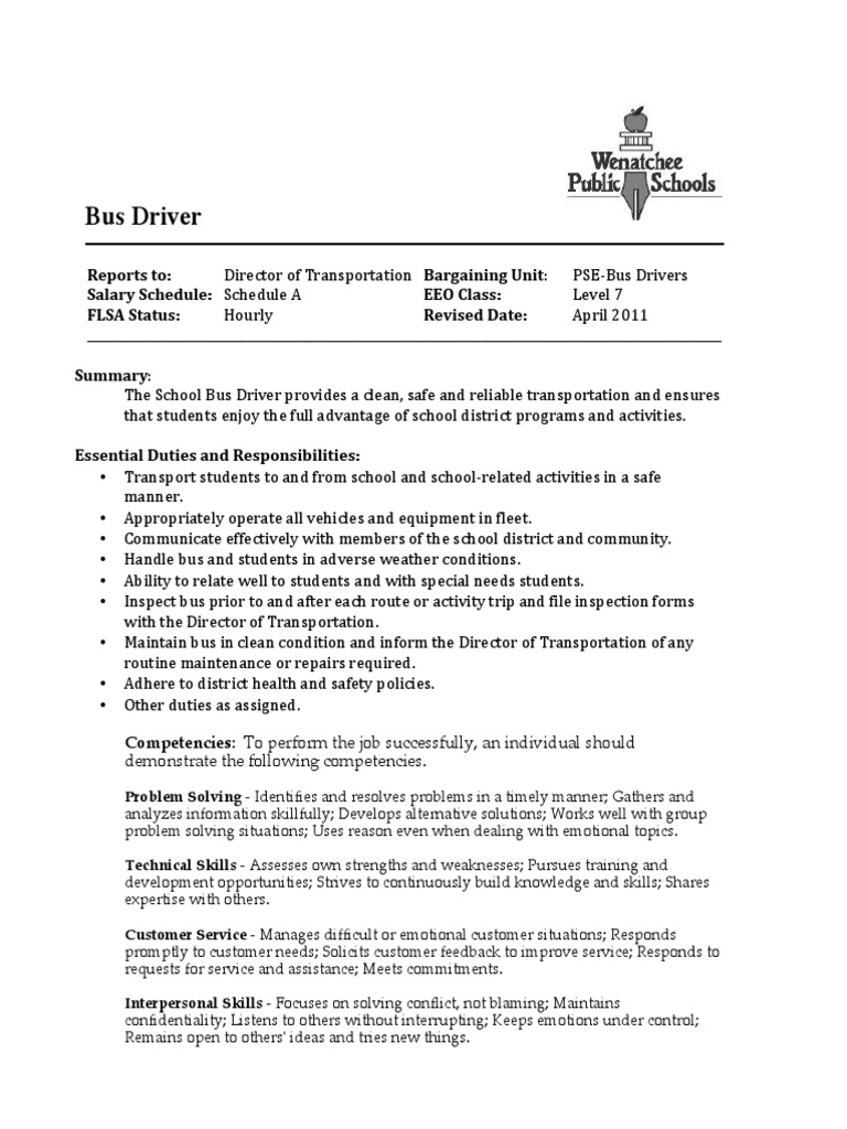 Bus Driver Job Description PDF Goal Communication