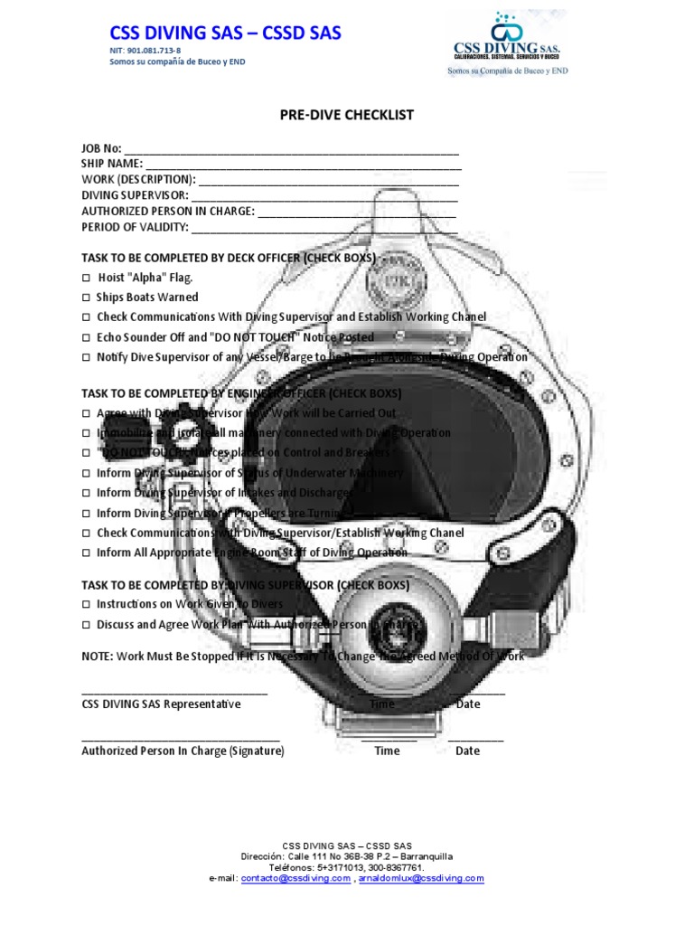 Check List Pre Dive CSSD PDF