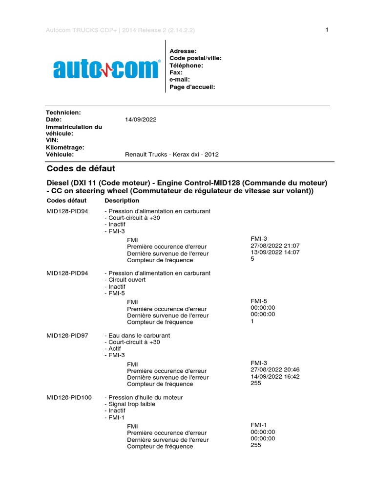 Codes de Défaut | PDF | Véhicules | Biens manufacturés