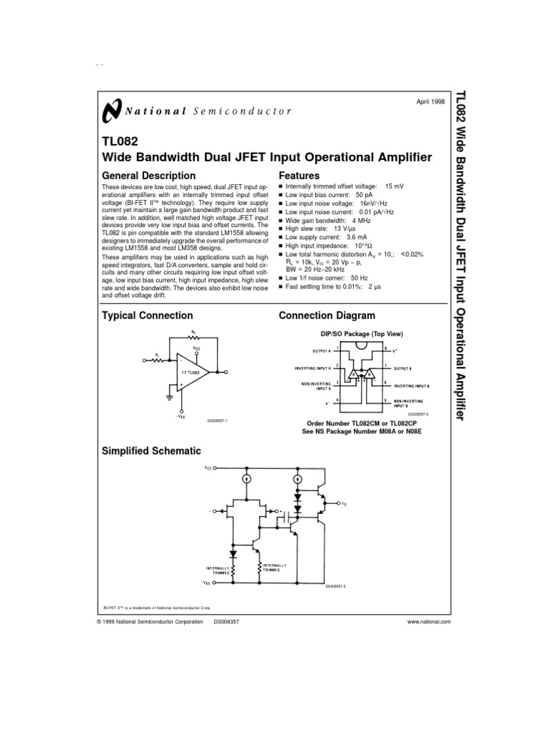 Tl082 Datasheet Amplifier Operational Amplifier