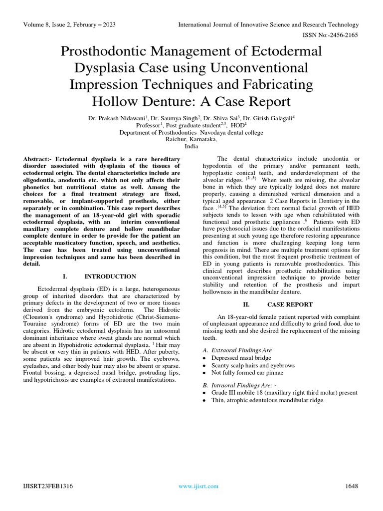 Prosthodontic Management of Ectodermal Dysplasia Case Using ...