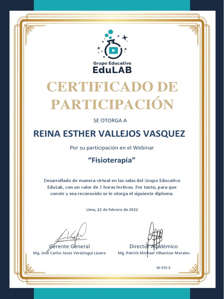 Certificado de Participación en Fisioterapia | PDF, image size:768x1024
