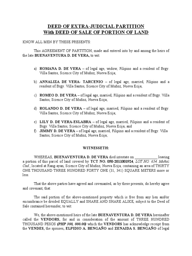 Deed of Extra-Judicial Partition | PDF | Legal Documents | Real ...