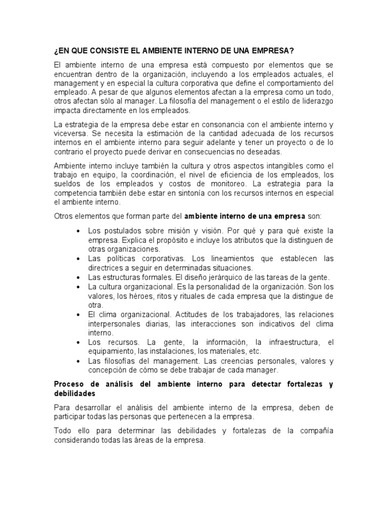 En Que Consiste El Ambiente Interno de Una Empresa | PDF
