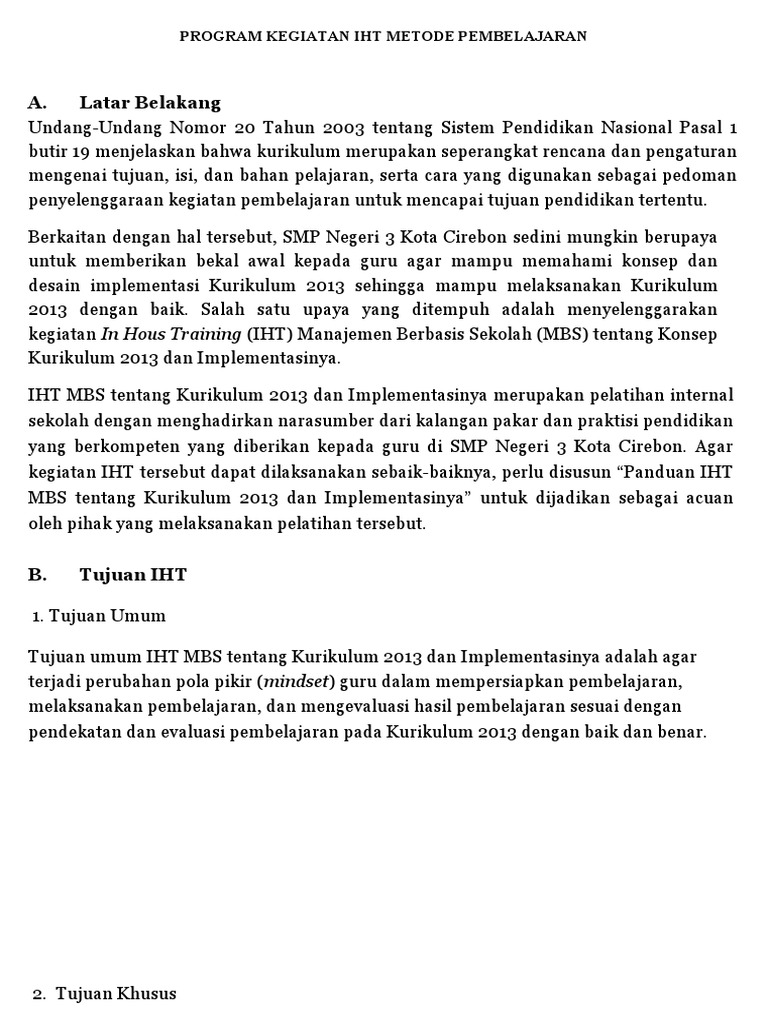 Panduan IHT Kurikulum 2013 SMPN 3 | PDF