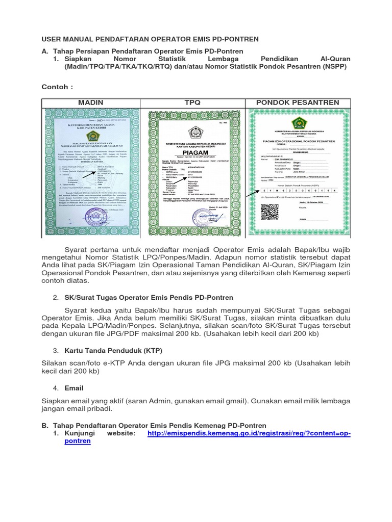 User Manual Pendaftaran Operator Emis PD Pontren | PDF | Pengelolaan ...
