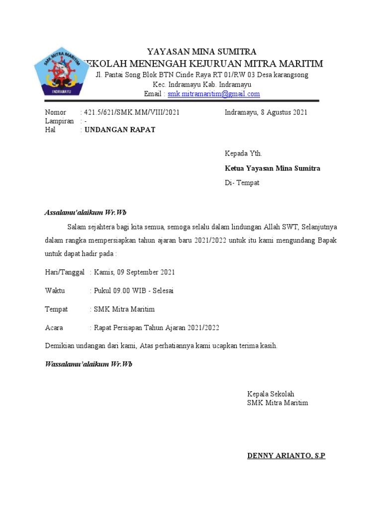 Surat Undangan Rapat Guru | PDF