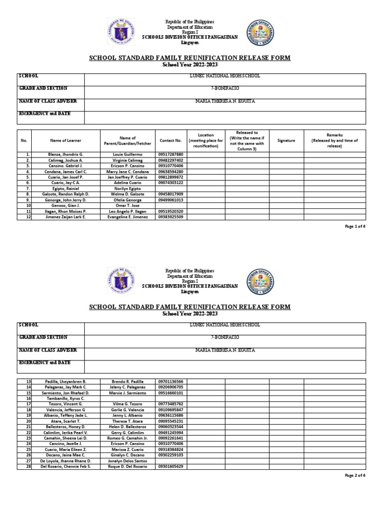 Family Reunification Release Form | PDF