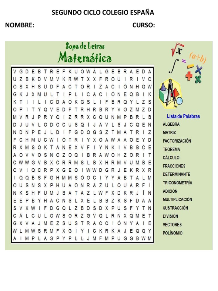 Sopa de Letra Segundo Ciclo Colegio España | PDF