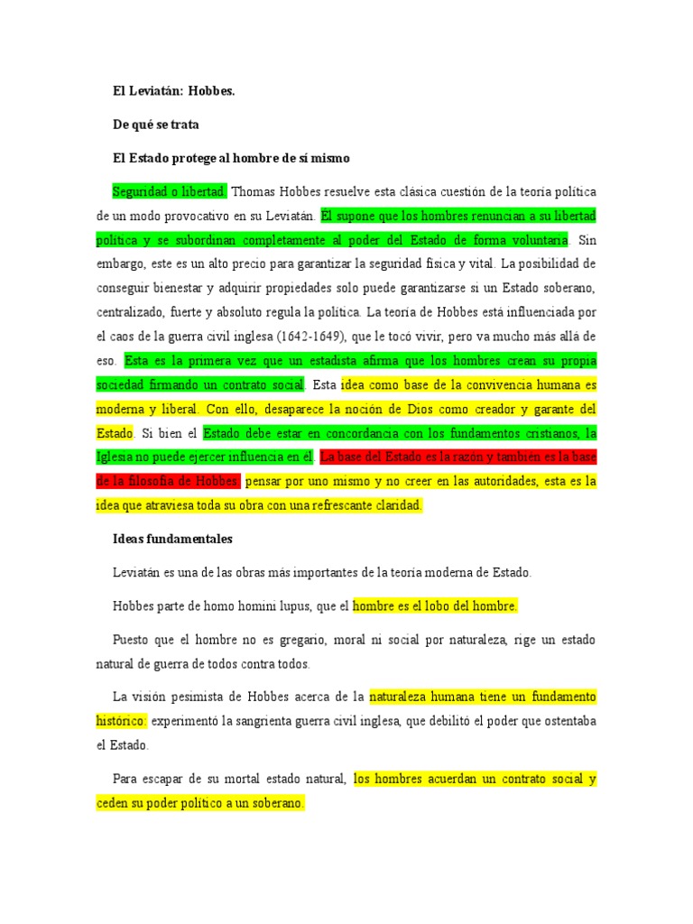 El Leviatán Resumen PDF Thomas Hobbes