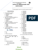 Nivel Primaria: Exploración de Aprendizajes 2022 Quinto Grado