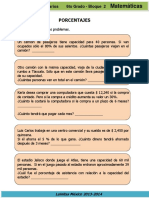 Ejercicios de porcentajes en transporte, compras y ahorro para 6to grado