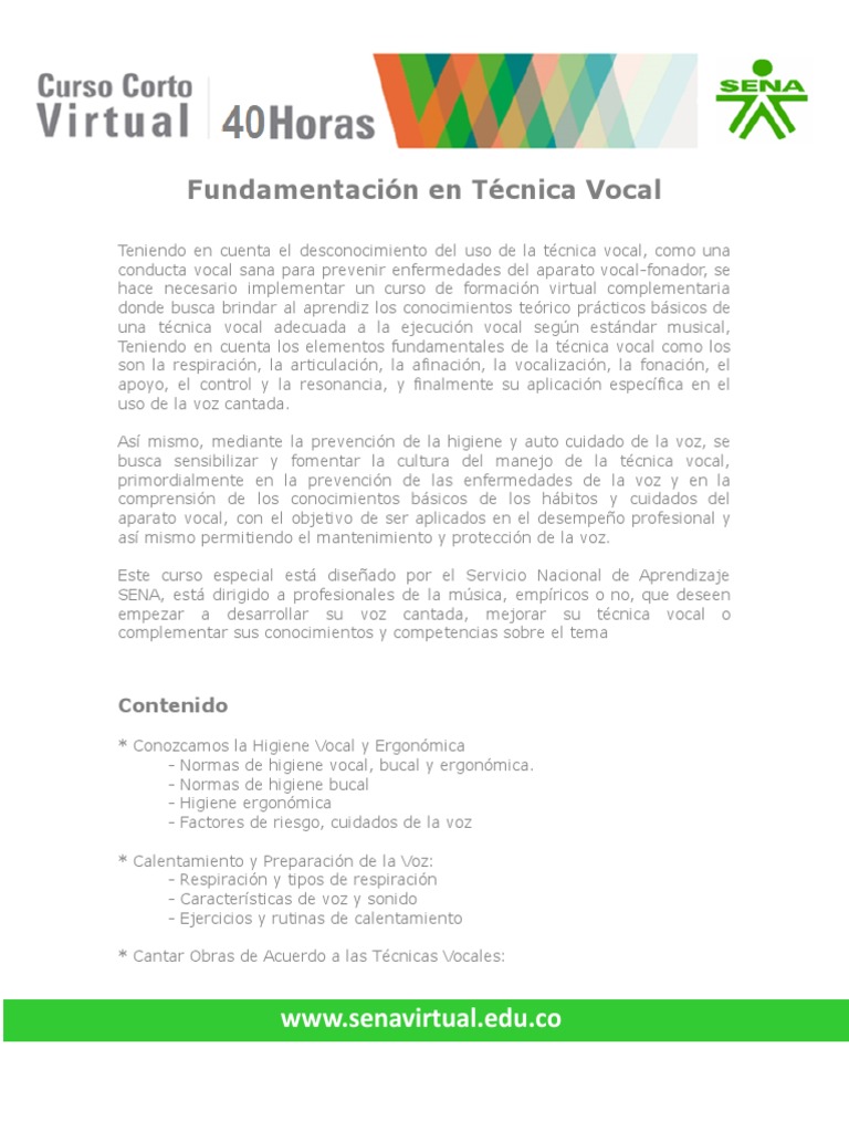 Curso de Técnica Vocal y Cuidado de la Voz | PDF | Canto | Informática