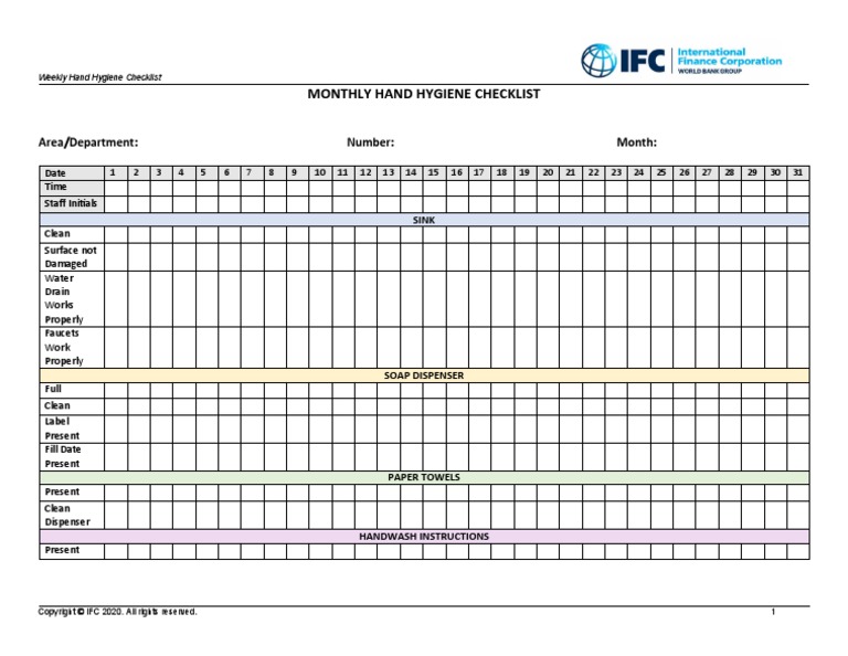 Hand Hygiene Checklist Monthly PDF