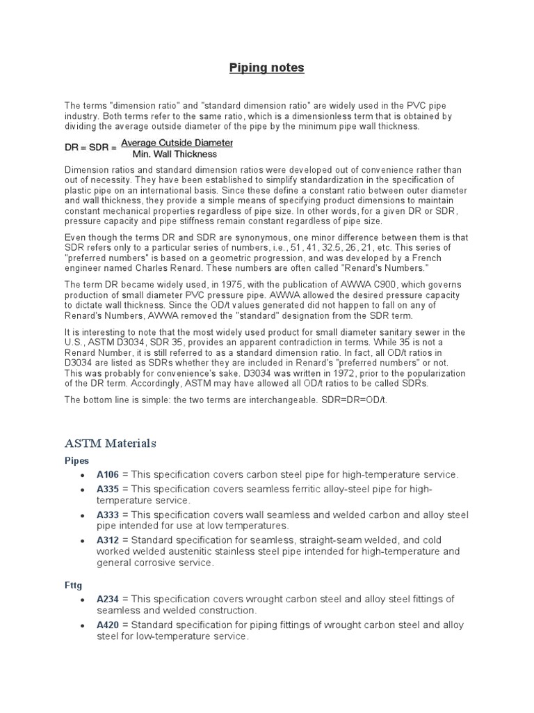 Piping Notes: SDR and DR Explained | PDF | Steel | Stainless Steel