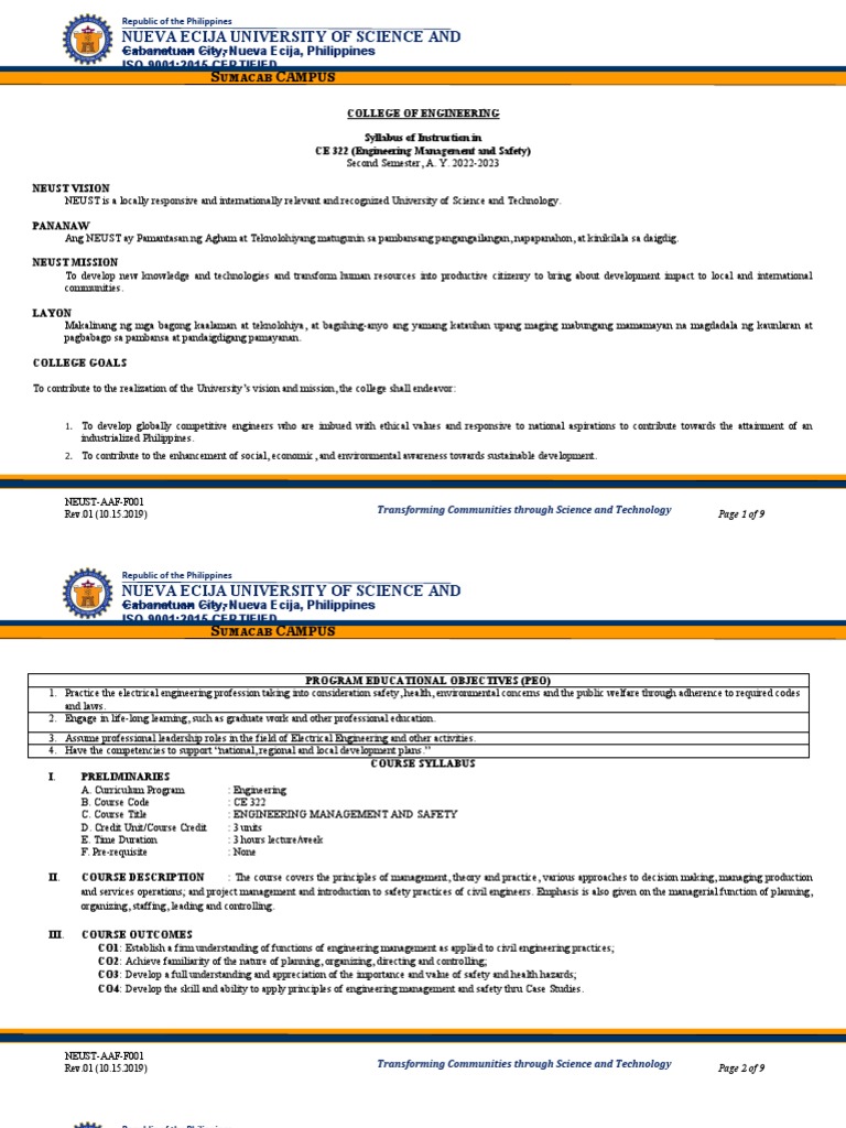 CE 322 Engineering Management and Safety | PDF | Engineering | Science
