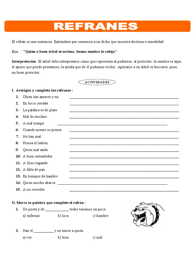 Completa los Refranes Incompletos | PDF | Hogar, jardinería y bricolaje