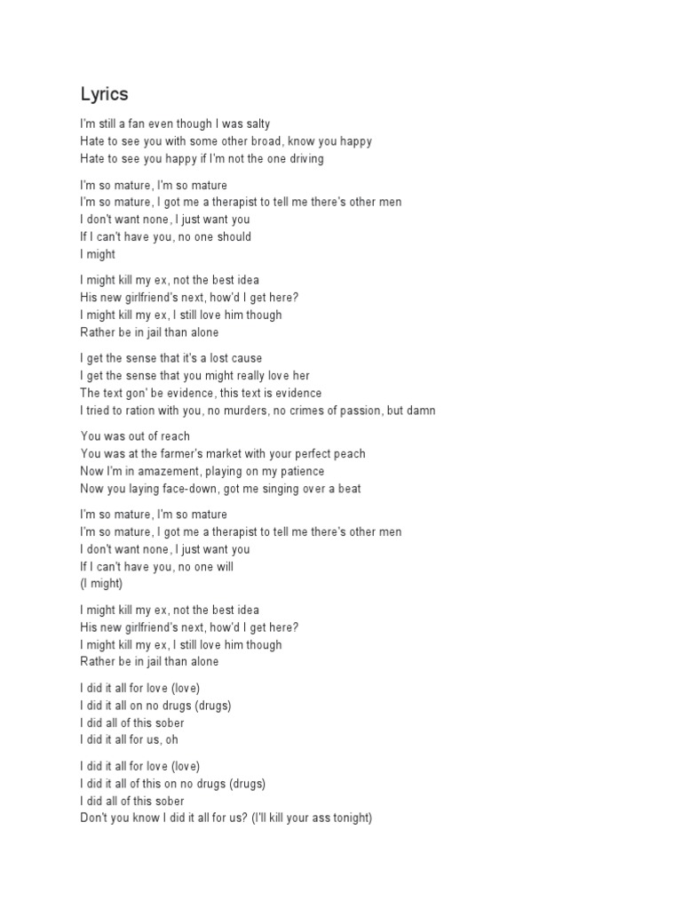 Kill Bill Sza Lyrics | PDF