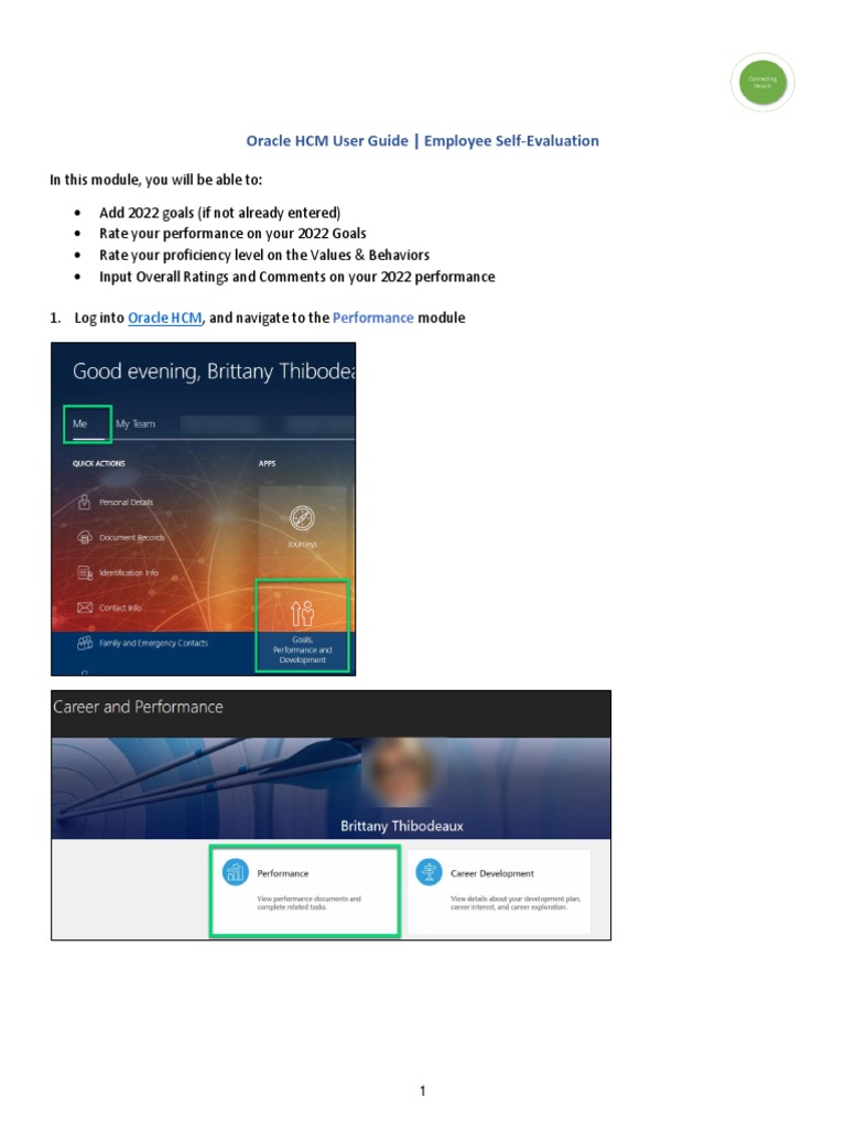 Oracle hcm user guide employee self evaluation pdf performance