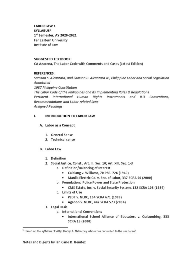 Labor Law 1 Case Digests and Notes by Ia PDF Employment Complaint