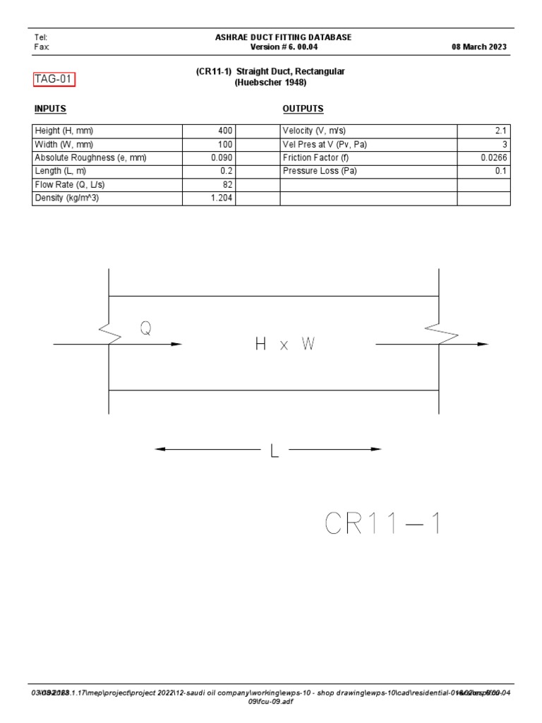 ASHRAE Duct Fitting Database Documentation March 2023 Version with