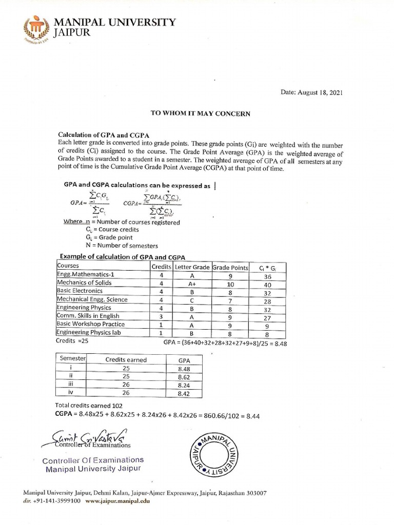 Gpa and Cgpa Calculation Process - 0001 PDF | PDF