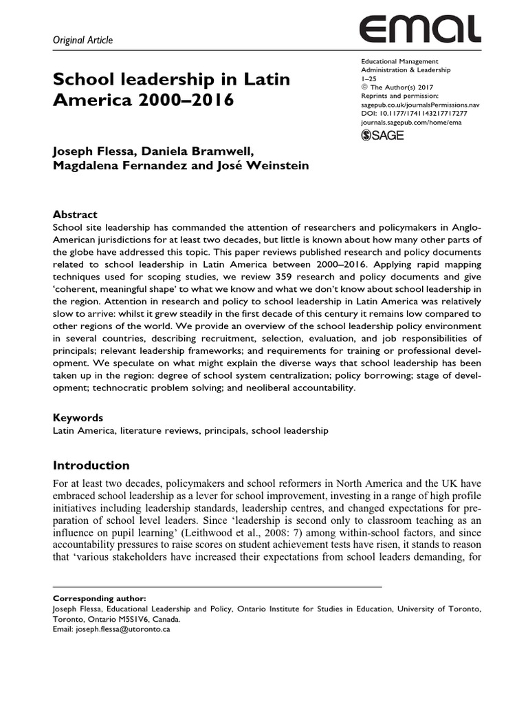 School Leadership in Latin America 20002016 PDF Leadership Latin