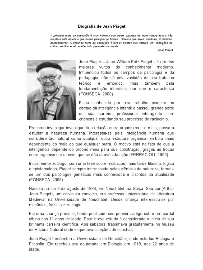 Biografia de Jean Piaget | PDF | Aprendizado | Humano