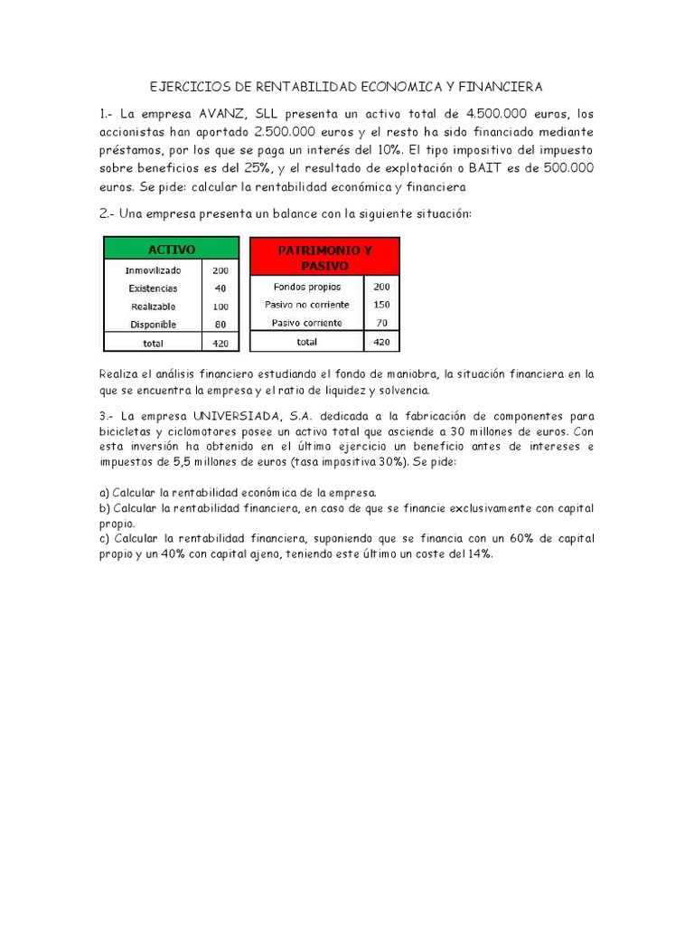 Ejercicios de Rentabilidad Financiera | PDF | Negocios | Finanzas y dinero