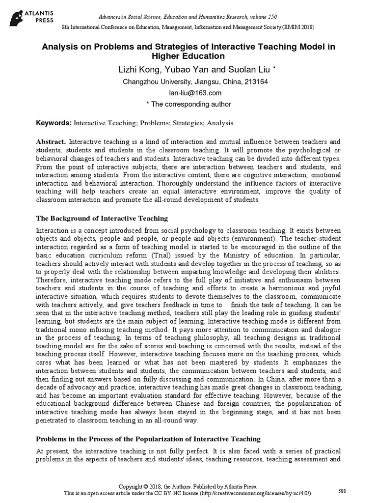 Analysis On Problems and Strategies of Interactive Teaching Model in ...