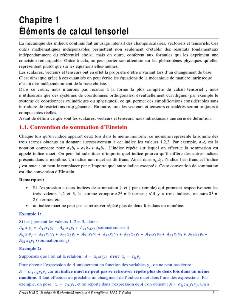 Introduction au calcul tensoriel | PDF | Tenseur | Base (algèbre linéaire)