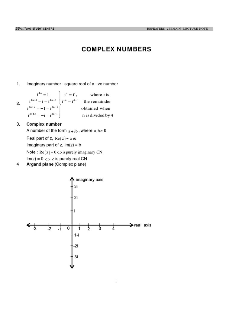 Complex Numbers PDF Circle Complex Number